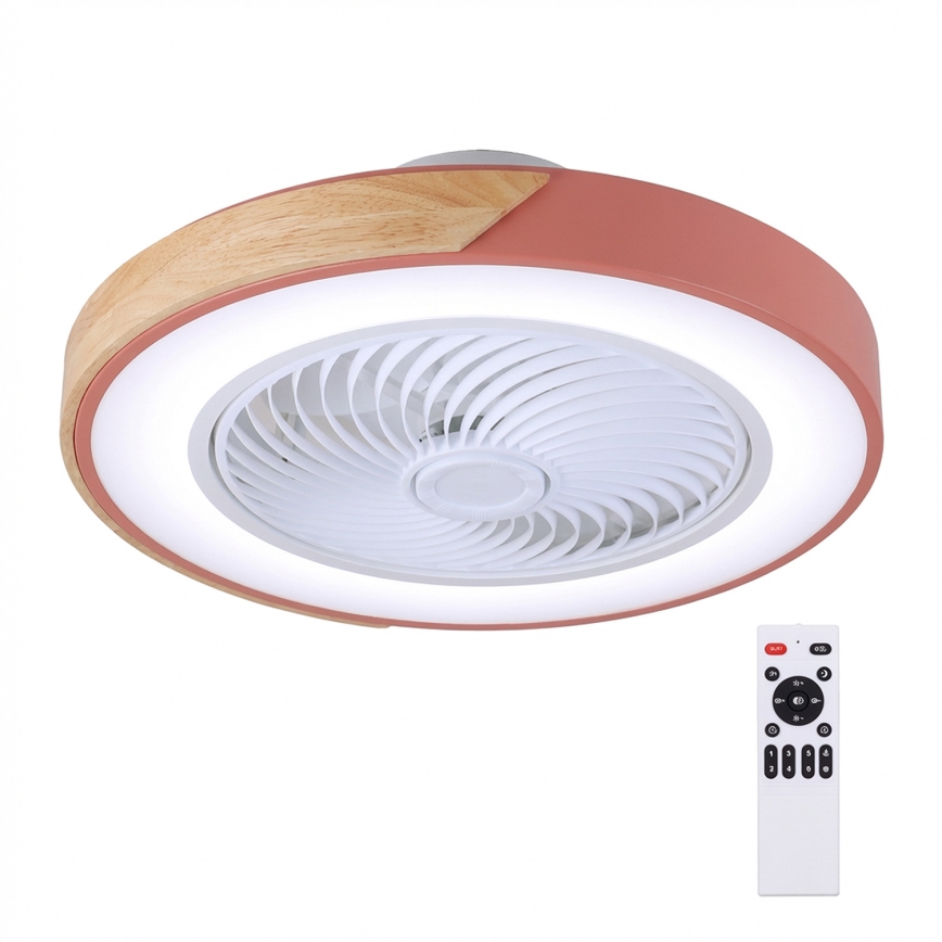 Brilagi - Lámpara de techo LED regulable con ventilador, 38 W, 230 V, 3000–6500 K, Ø 50 cm, rosa/roble + mando a distancia