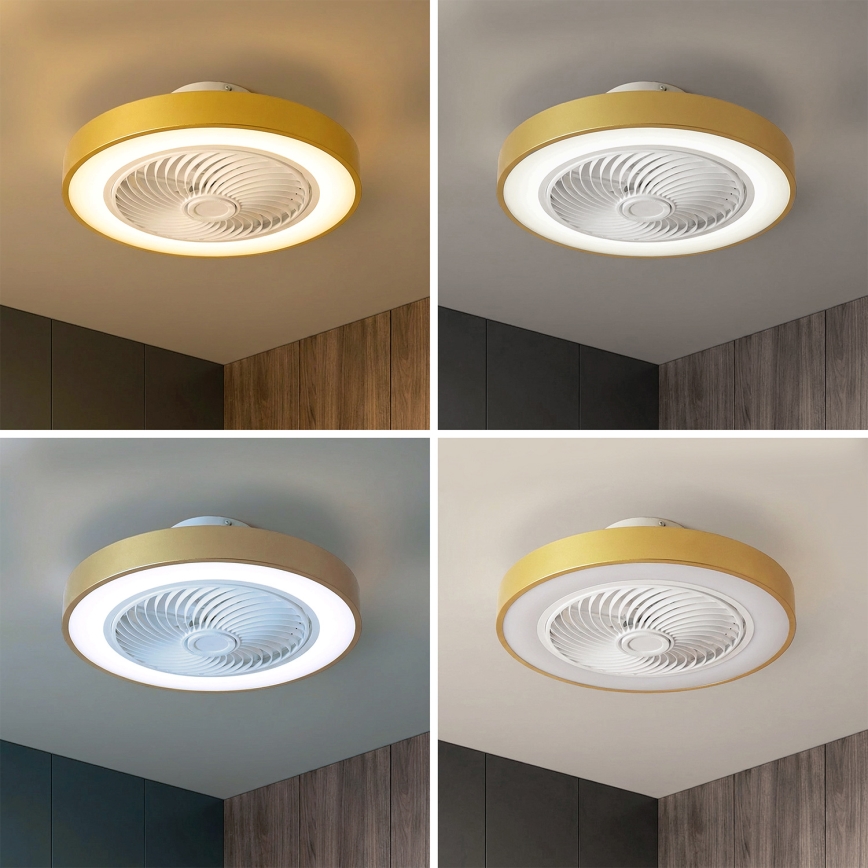 Brilagi - Lámpara de techo LED regulable con ventilador LED/38W/230V 3000-6500K Ø 50 cm dorada + mando a distancia