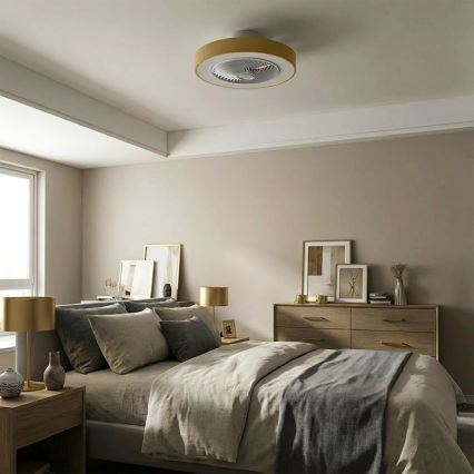 Brilagi - Lámpara de techo LED regulable con ventilador LED/38W/230V 3000-6500K Ø 50 cm dorada + mando a distancia