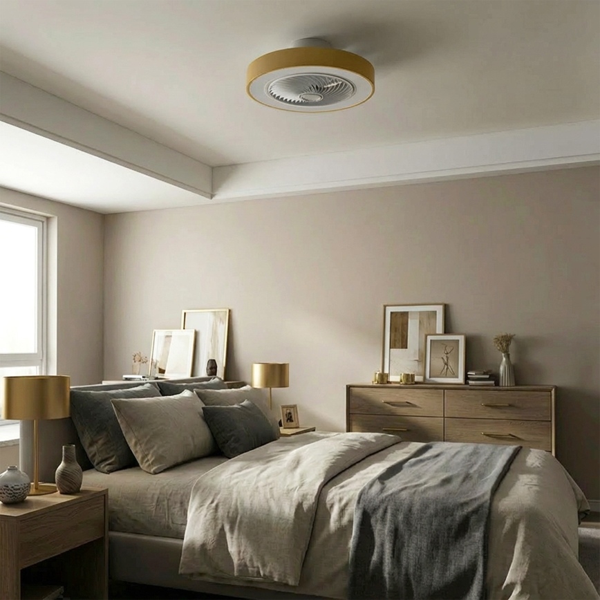 Brilagi - Lámpara de techo LED regulable con ventilador LED/38W/230V 3000-6500K Ø 50 cm dorada + mando a distancia