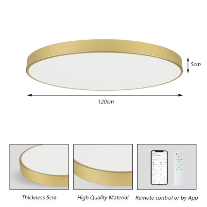 Brilagi - Luminaria de techo LED regulable POOL SMART LED/180W/230V 3000-6000K 120 cm dorada Wi-Fi Tuya + mando a distancia