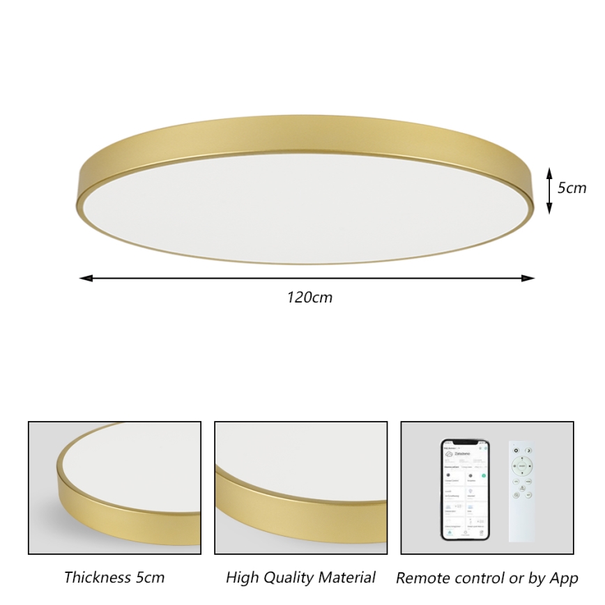 Brilagi - Luminaria de techo LED regulable POOL SMART LED/180W/230V 3000-6000K 120 cm dorada Wi-Fi Tuya + mando a distancia