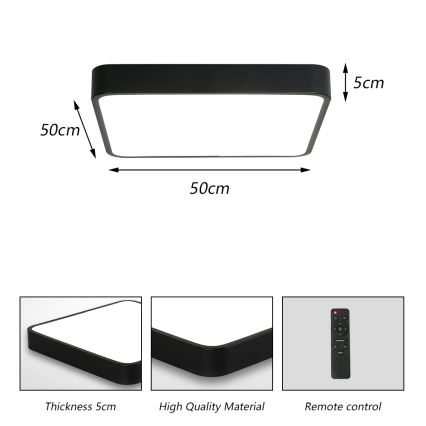 Brilagi - Lámpara de techo LED regulable POOL SQUARE LED/48W/230V 3000-6000K 50x50 cm negra + mando a distancia