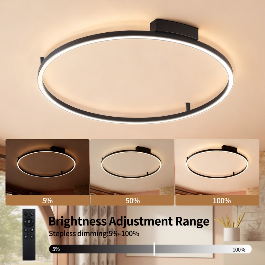 Brilagi - Luminaria de techo LED regulable PORTOFINO LED/60W/230V 3000-6000K diámetro 80 cm negra + mando a distancia