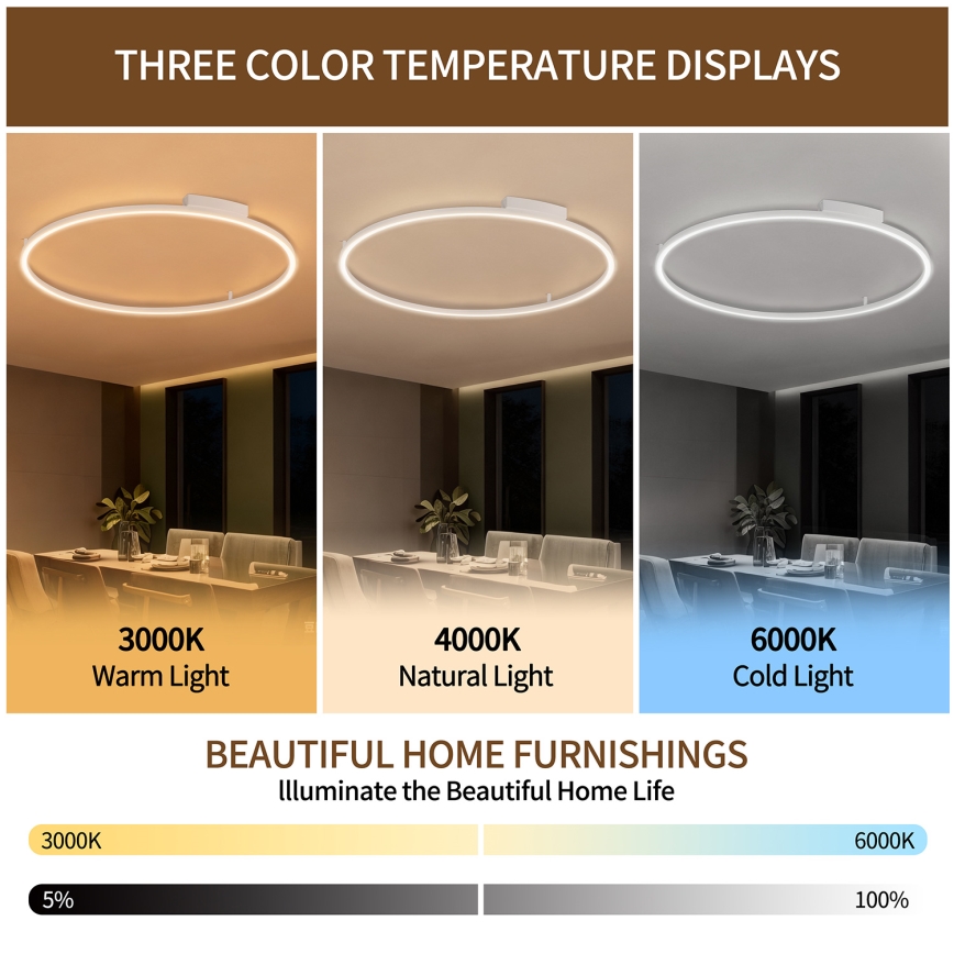 Brilagi - Luminaria de techo LED regulable PORTOFINO LED/85W/230V 3000-6000K Ø 120 cm blanca + mando a distancia