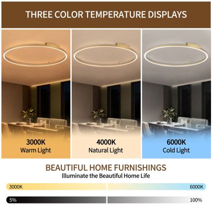 Brilagi - Lámpara de techo LED regulable PORTOFINO LED/85W/230V 3000-6000K Ø 120 cm en dorado + mando a distancia