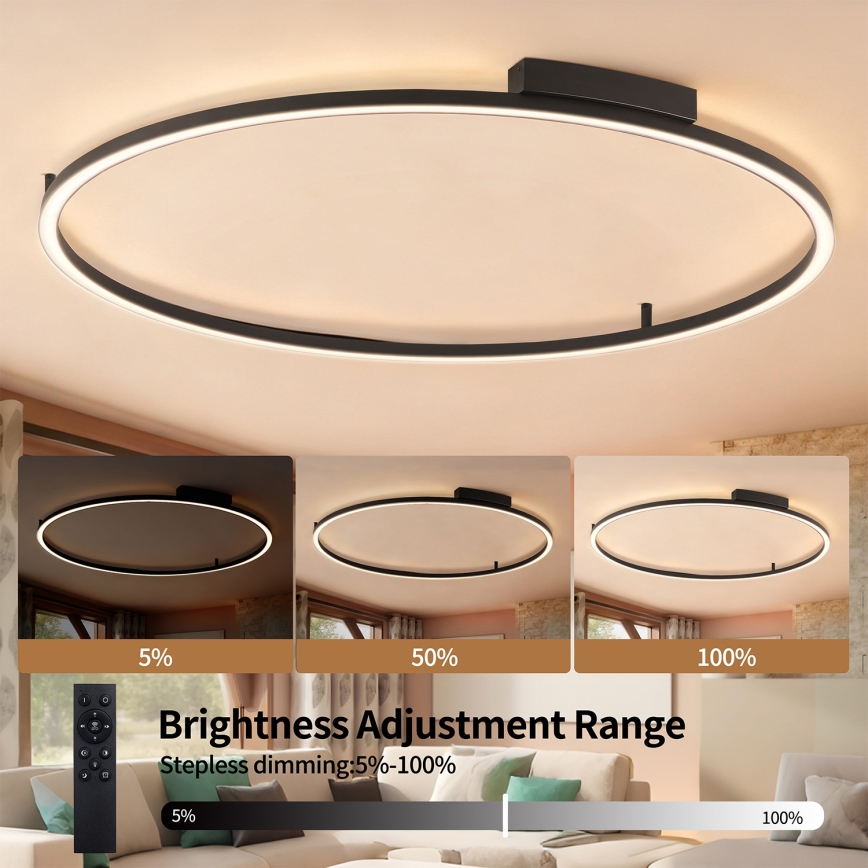 Brilagi - Lámpara de techo LED regulable PORTOFINO LED/85W/230V 3000-6000K diámetro 120 cm negra + mando a distancia