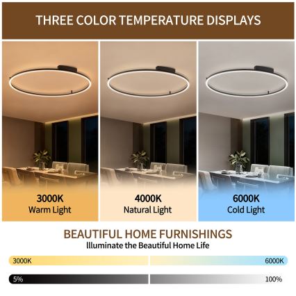 Brilagi - Lámpara de techo LED regulable PORTOFINO LED/85W/230V 3000-6000K diámetro 120 cm negra + mando a distancia