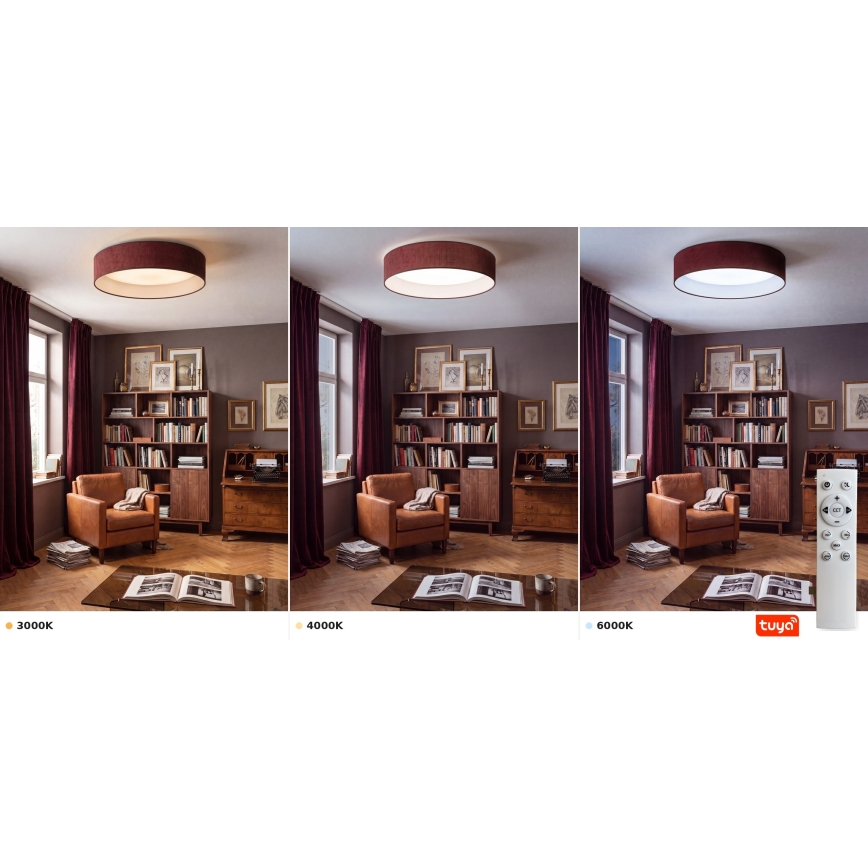 Brilagi - Lámpara de techo LED regulable VELVET SMARTIX LED/24W/230V 3000-6000K Ø 45 cm color burdeos Wi-Fi Tuya Beacon + mando a distancia