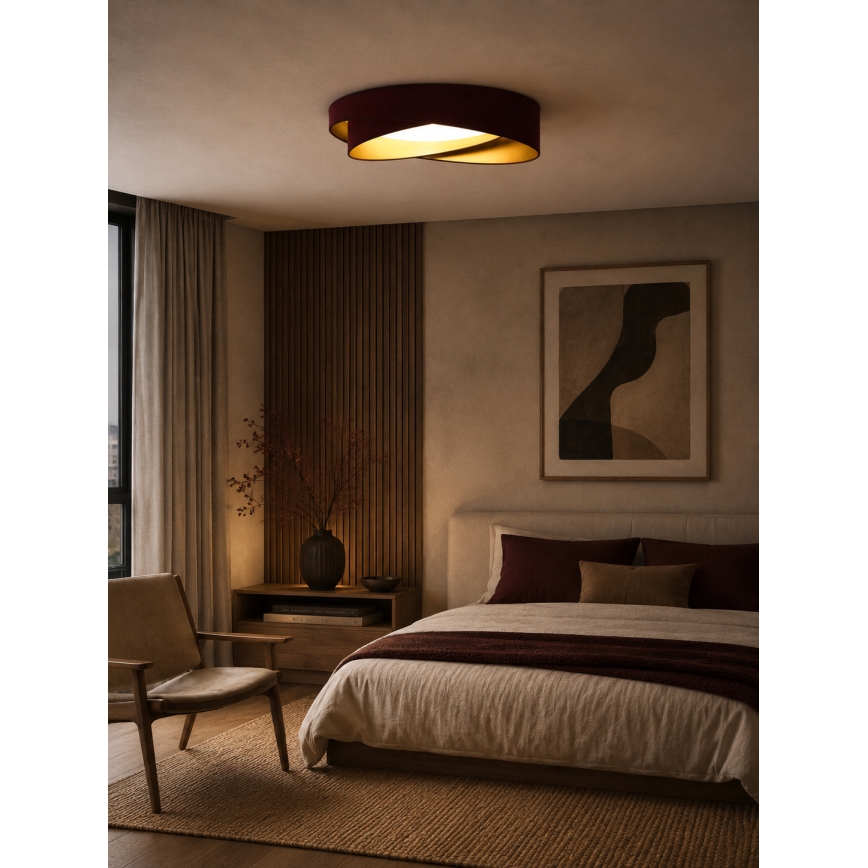 BRILAGI - Luminaria de techo regulable VELVET TWIST LED/36W/230V 3000-6000K Ø 65 cm Wi-Fi Tuya Beacon burdeos/dorado + mando a distancia