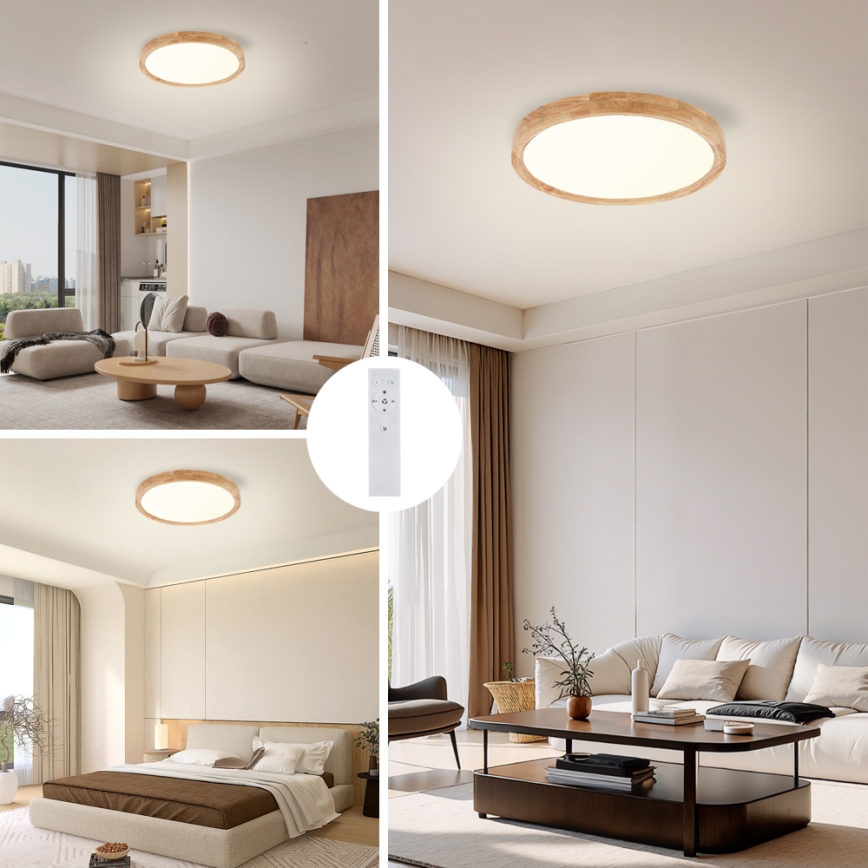 Brilagi - Lámpara de techo LED regulable WOODROUND LED/30W/230V 3000-6000K diámetro 40 cm madera CRI 90 + mando a distancia