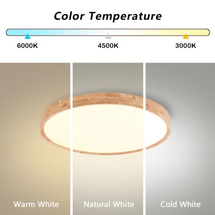 Brilagi - Lámpara de techo LED regulable WOODROUND LED/30W/230V 3000-6000K diámetro 40 cm madera CRI 90 + mando a distancia