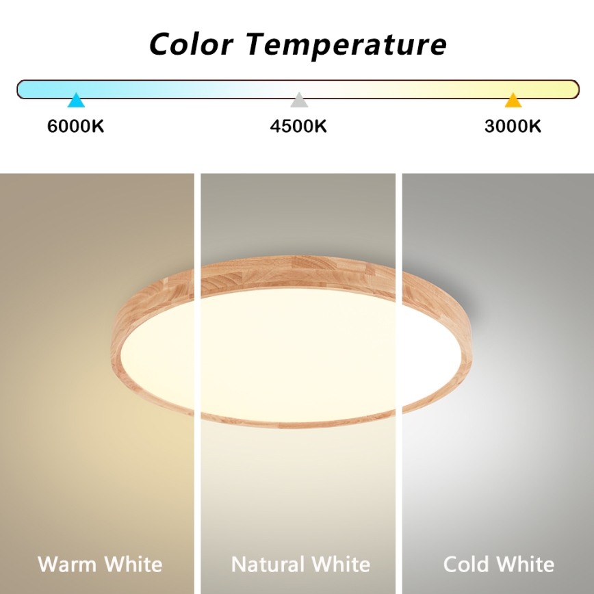 Brilagi - Lámpara de techo LED regulable WOODROUND LED/30W/230V 3000-6000K diámetro 40 cm madera CRI 90 + mando a distancia