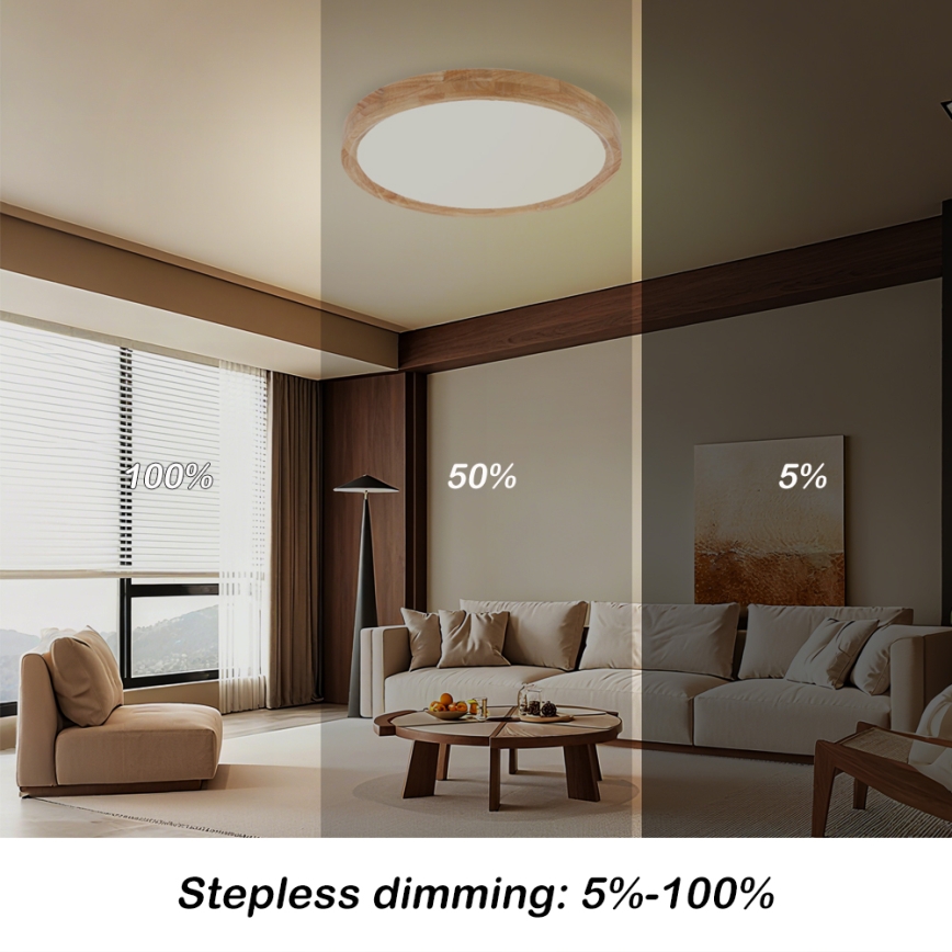 Brilagi - Lámpara de techo LED regulable WOODROUND LED/30W/230V 3000-6000K diámetro 40 cm madera CRI 90 + mando a distancia