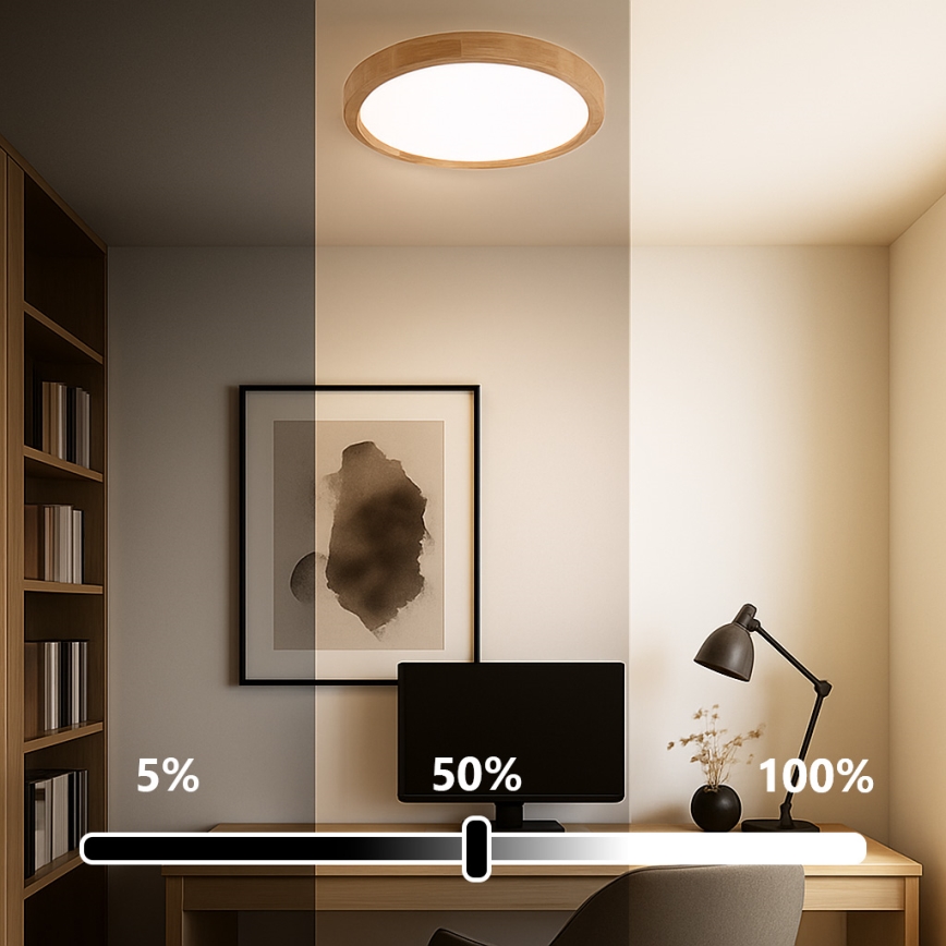 Brilagi - Lámpara de techo LED regulable WOODROUND LED/30W/230V 3000-6000K diámetro 40 cm madera CRI 90 + mando a distancia