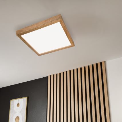 Brilagi - Luz de techo LED regulable para baño WOODY FRAME LED/50W/230V roble 60x60 cm 3000-6000K IP44 + control remoto