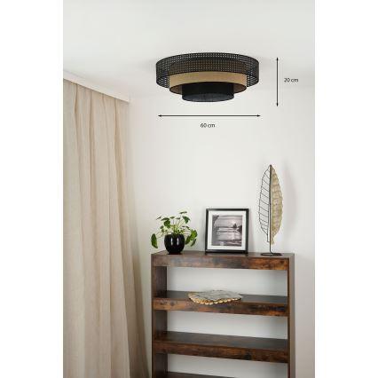 Brilagi - Lámpara de techo LED DAKOTA LUNETA LED/12W/230V Ø 60 cm 3000K/4000K/6400K negro/rattán