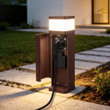 BRILAGI - Lámpara para exteriores con 2 enchufes SCHUKO PILLAR 1xG9/11W/230V IP44 marrón