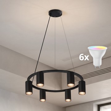 BRILAGI - Lámpara suspendida por cable LED RGBW regulable SELE 6xGU10/6,5W/230V 2700-6500K negra + control remoto