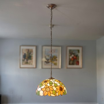 Brilagi - Lámpara Tiffany de vidriera colgante con cadena SUNFLOWER 1xE27/60W/230V Ø 40 cm
