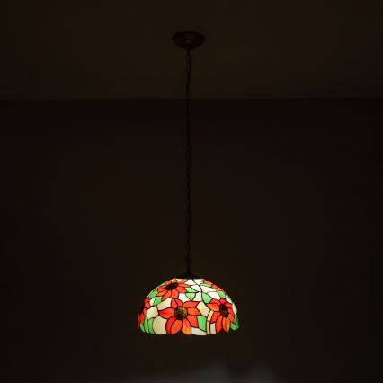BRILAGI - Lámpara Tiffany de vidriera colgante con cadena SUNFLOWER 1xE27/60W/230V Ø 40 cm