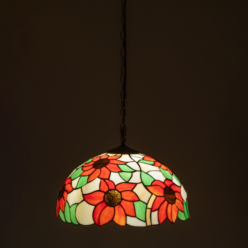 BRILAGI - Lámpara Tiffany de vidriera colgante con cadena SUNFLOWER 1xE27/60W/230V Ø 40 cm