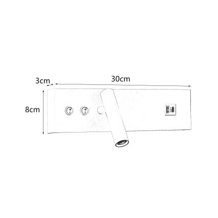 Brilagi - Aplique LED de pared tipo spot con puerto USB NOCTIS LED/3W/230V + LED/9W negro