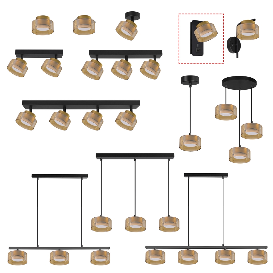 Brilagi - LED Aplique de pared con puerto USB AURA LUX 1xGX53/30W/230V negro/dorado