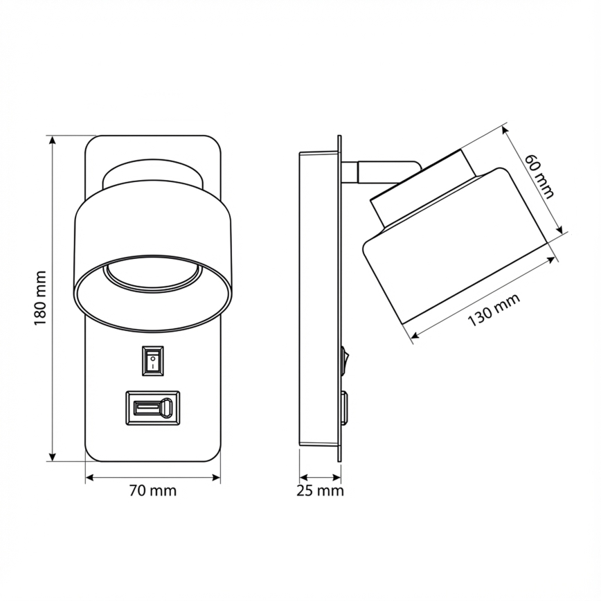 Brilagi - LED Aplique de pared con puerto USB AURA LUX 1xGX53/30W/230V negro/dorado