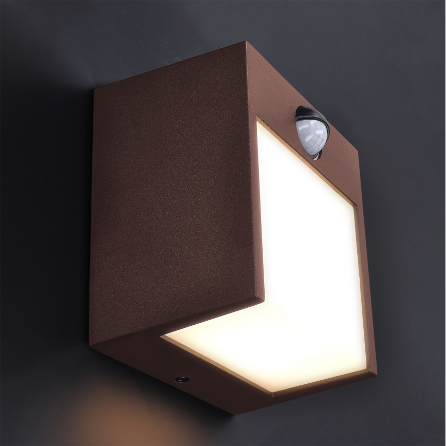 Brilagi - Aplique LED de pared exterior con sensor TERNI LED/12W/230V marrón IP44