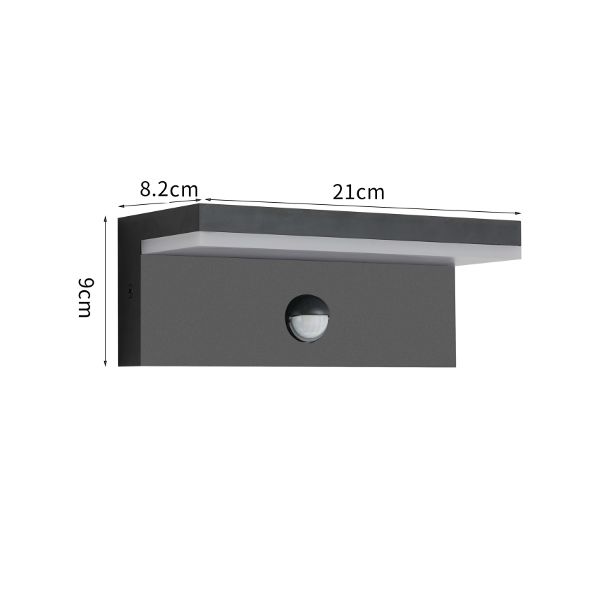 Brilagi - Aplique de pared LED para exterior con sensor TESSI LED/10W/230V negro IP54