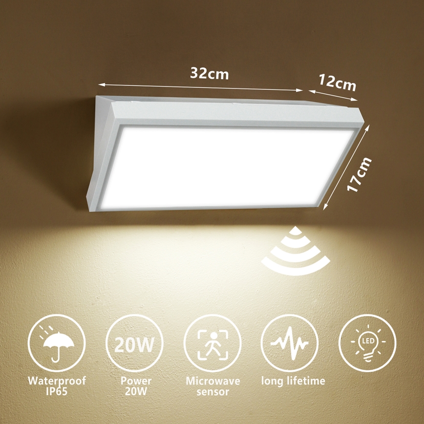 Brilagi - Aplique de pared exterior LED con sensor TRIANGLE LED/20W/230V blanco IP65