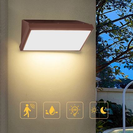 Brilagi - Aplique LED de exterior con sensor TRIANGLE LED/20W/230V, marrón, IP65