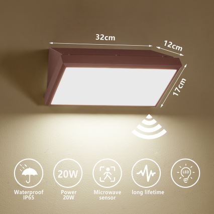 Brilagi - Aplique LED de exterior con sensor TRIANGLE LED/20W/230V, marrón, IP65