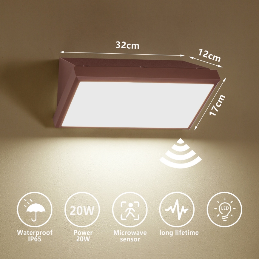 Brilagi - Aplique LED de exterior con sensor TRIANGLE LED/20W/230V, marrón, IP65
