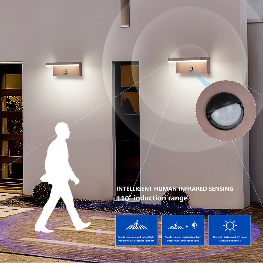 Brilagi - Aplique LED de pared para exterior con sensor TESSI LED/10W/230V marrón IP54