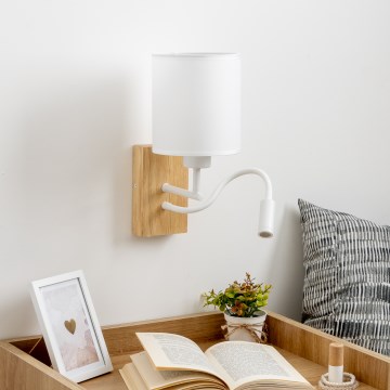 Brilagi - LED Aplique flexible NUBILA WOOD 1xE27/25W/230V + LED/3W roble/blanco