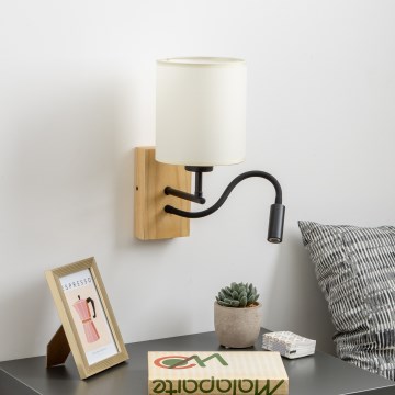 Brilagi - LED Aplique flexible NUBILA WOOD 1xE27/25W/230V + LED/3W roble/negro/color crema