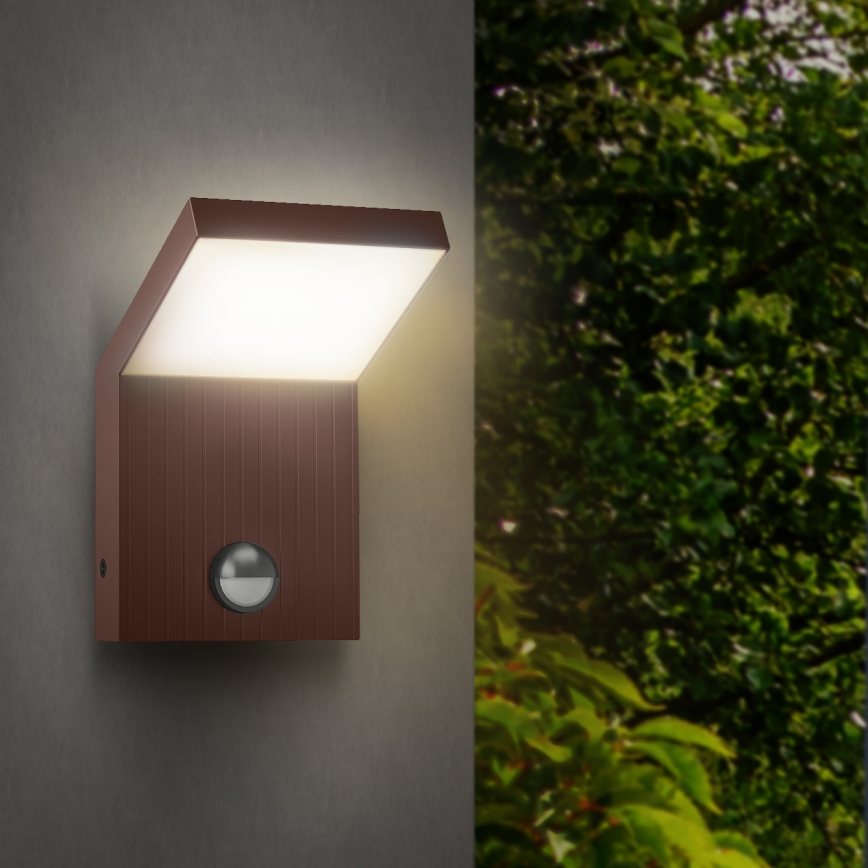 Brilagi - Aplique de pared LED exterior con sensor RIANO LED/8W/230V marrón IP65