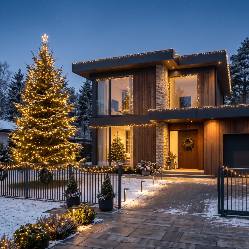 BRILAGI - LED Cadena de luces navideñas para exterior 1000 LED/8 funciones 105 m IP44 blanco cálido