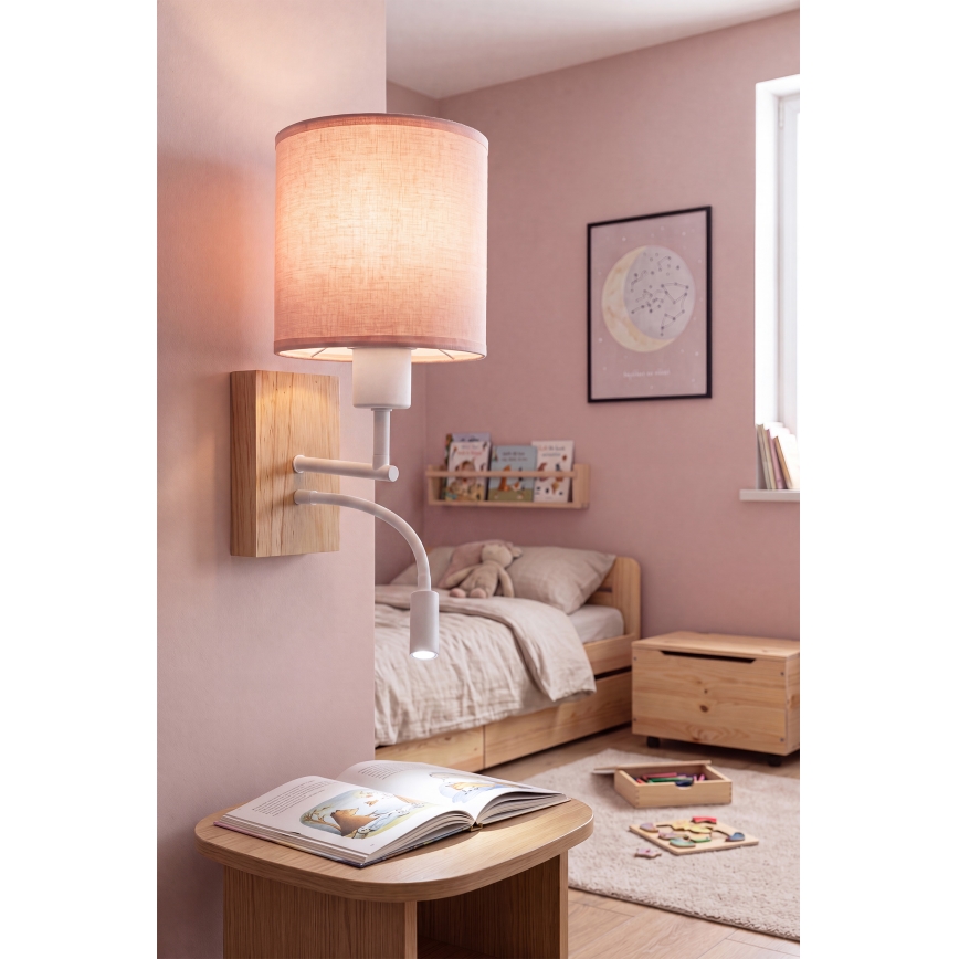 BRILAGI - Lámpara LED de pared flexible BOBO WOOD 1xE27/25W/230V + LED/3W roble/blanco/rosa