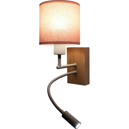 BRILAGI - Lámpara LED de pared flexible BOBO WOOD 1xE27/25W/230V + LED/3W roble/blanco/rosa