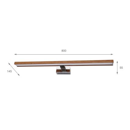 BRILAGI - Iluminación LED para espejo de baño 3 en 1 WOODY MIRROR LED/15W/230V 80 cm IP44 cromo brillante/roble cerezo