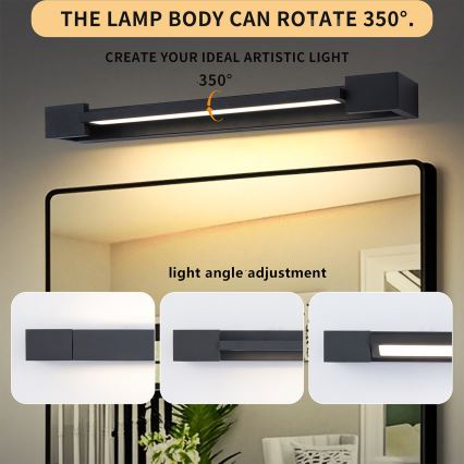 Brilagi - Iluminación LED para espejo de baño AQUA LINE LED/12W/230V 45 cm IP44 negra CRI 90