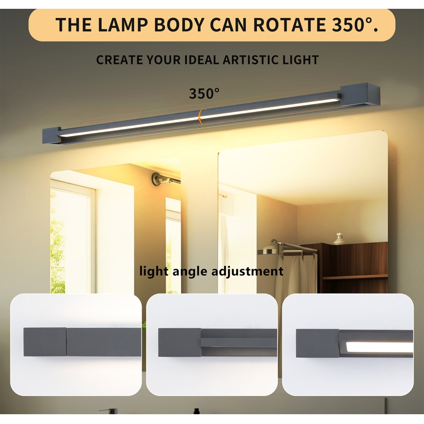Brilagi - Iluminación LED para espejo de baño AQUA LINE LED/36W/230V 120 cm IP44 antracita CRI 90