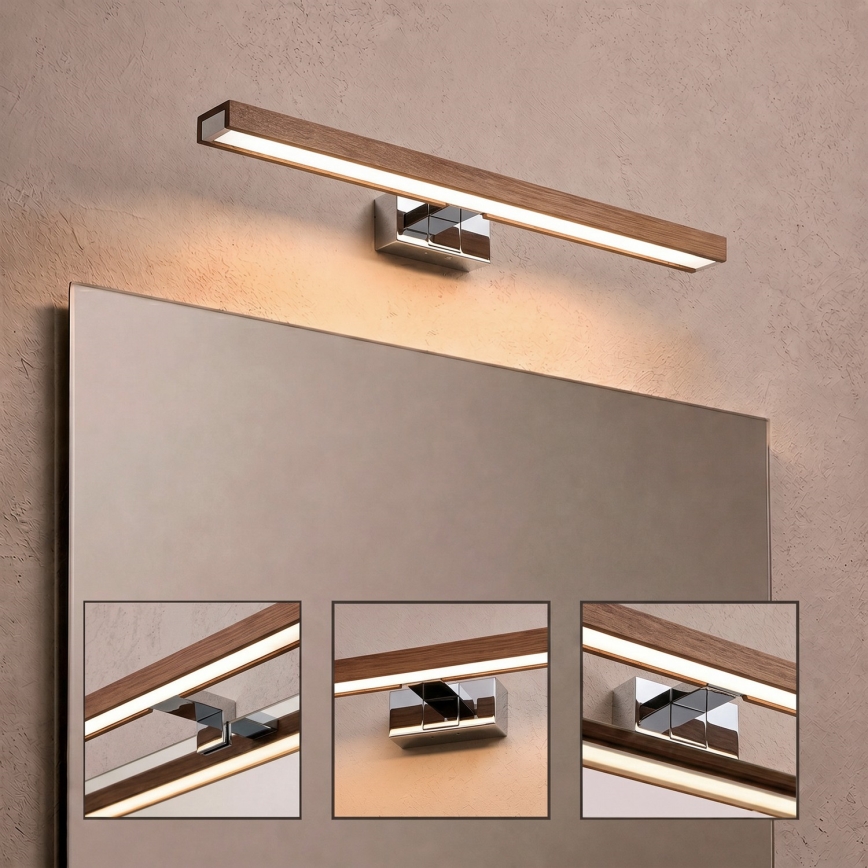 Brilagi - iluminación LED para espejo de baño WOODY MIRROR 3 en 1 LED/12W/230V 60 cm IP44 cromo brillante/roble cerezo