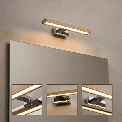 Brilagi - Iluminación LED para espejo de baño WOODY MIRROR 3 en 1 LED/8W/230V 40 cm IP44 cromo brillante/roble