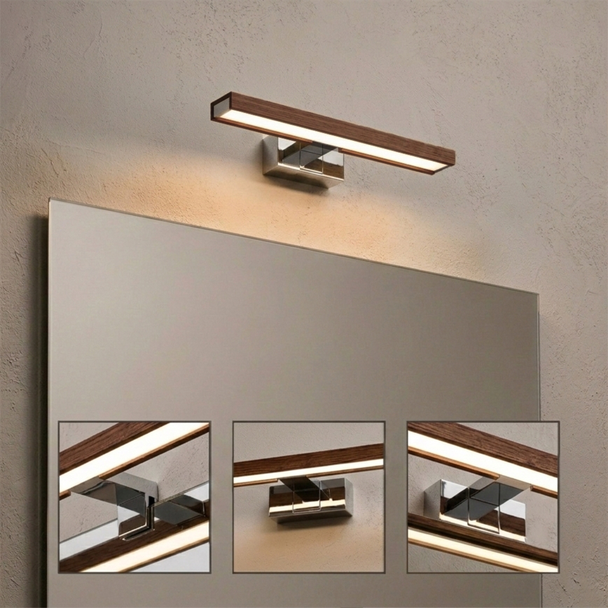 Brilagi - Iluminación LED para espejo de baño WOODY MIRROR 3 en 1 LED/8W/230V 40 cm IP44 cromo brillante/roble cerezo
