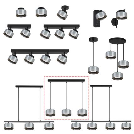 Brilagi - LED Lámpara colgante con cable AURA LUX 3xGX53/30W/230V negro/ahumado