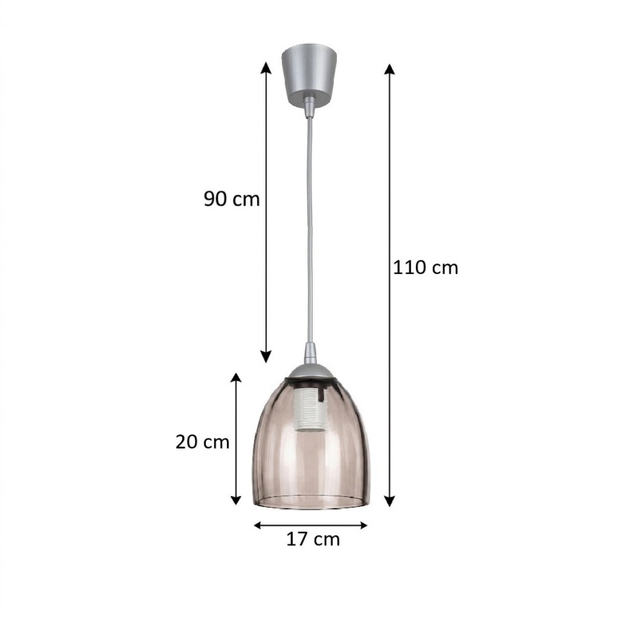 BRILAGI - Lámpara colgante LED con cable RETRO GLASS 1xE27/60W/230V Ø 17 cm plateado/beige ahumado
